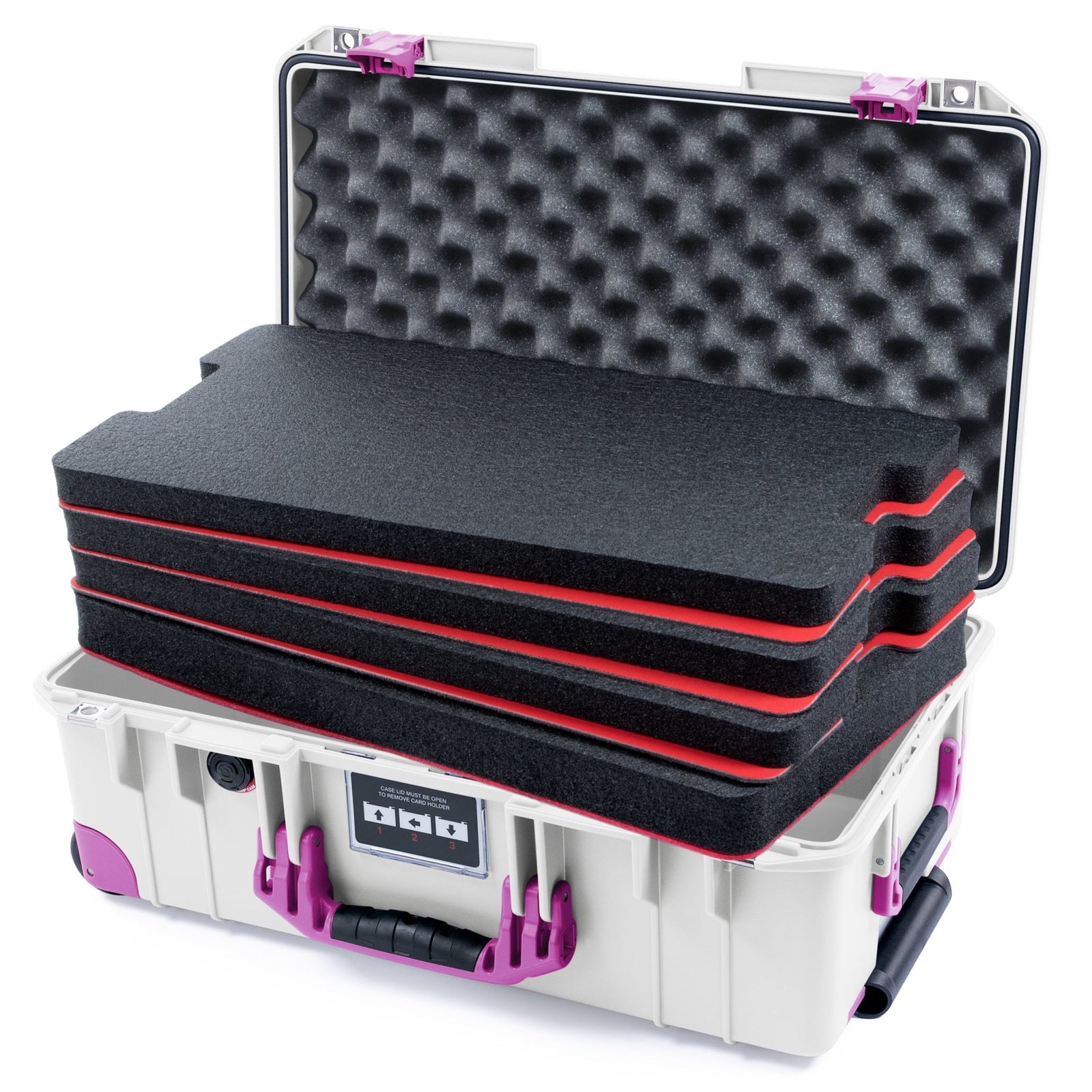 Pelican 1535 Air Carry - on Case - Whiteout & Magenta Trolley - DIY Tool Foam Kit / Convoluted Lid Foam