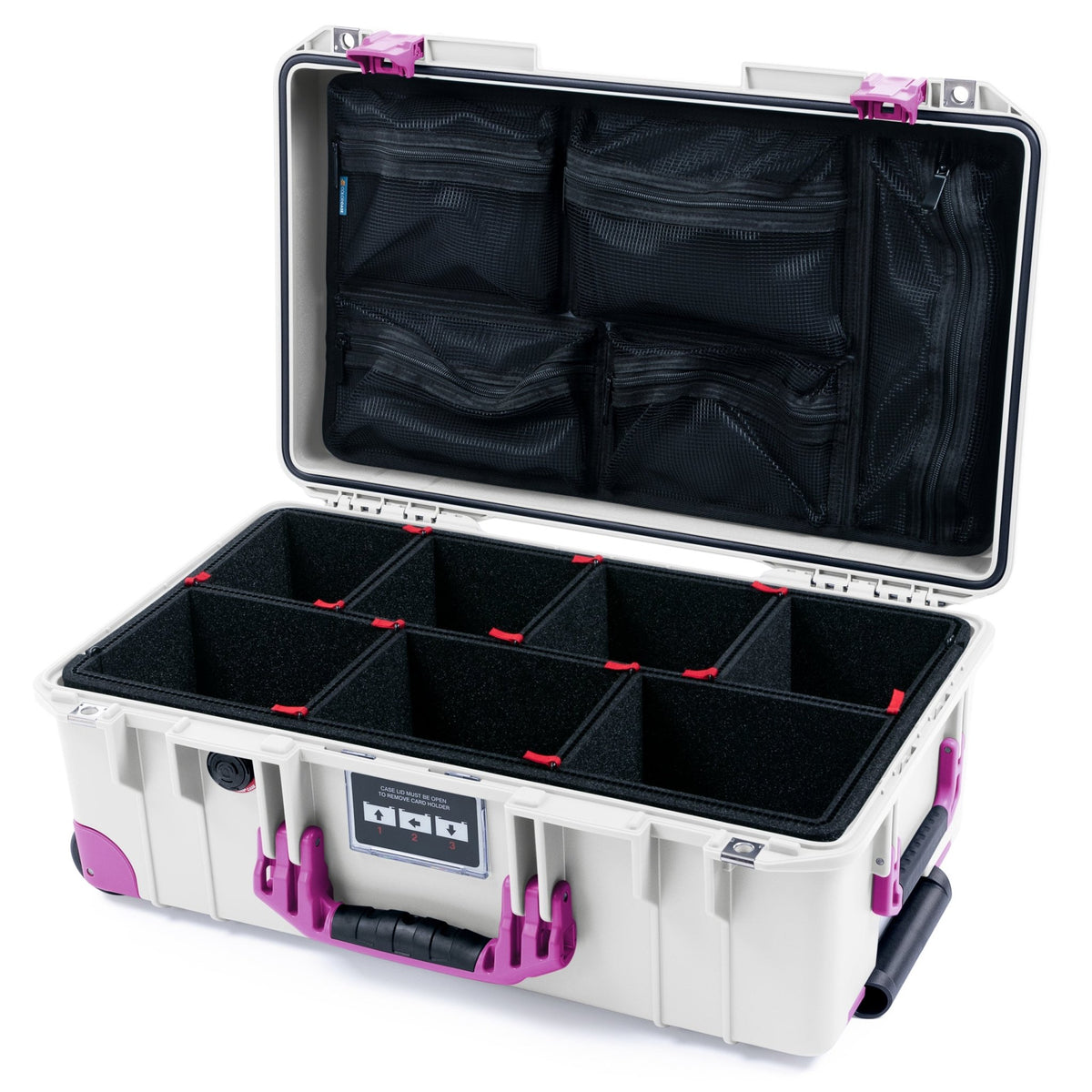 Pelican 1535 Air Carry - on Case - Whiteout &amp; Magenta Trolley - TrekPak Divider System / Mesh Lid Organizer