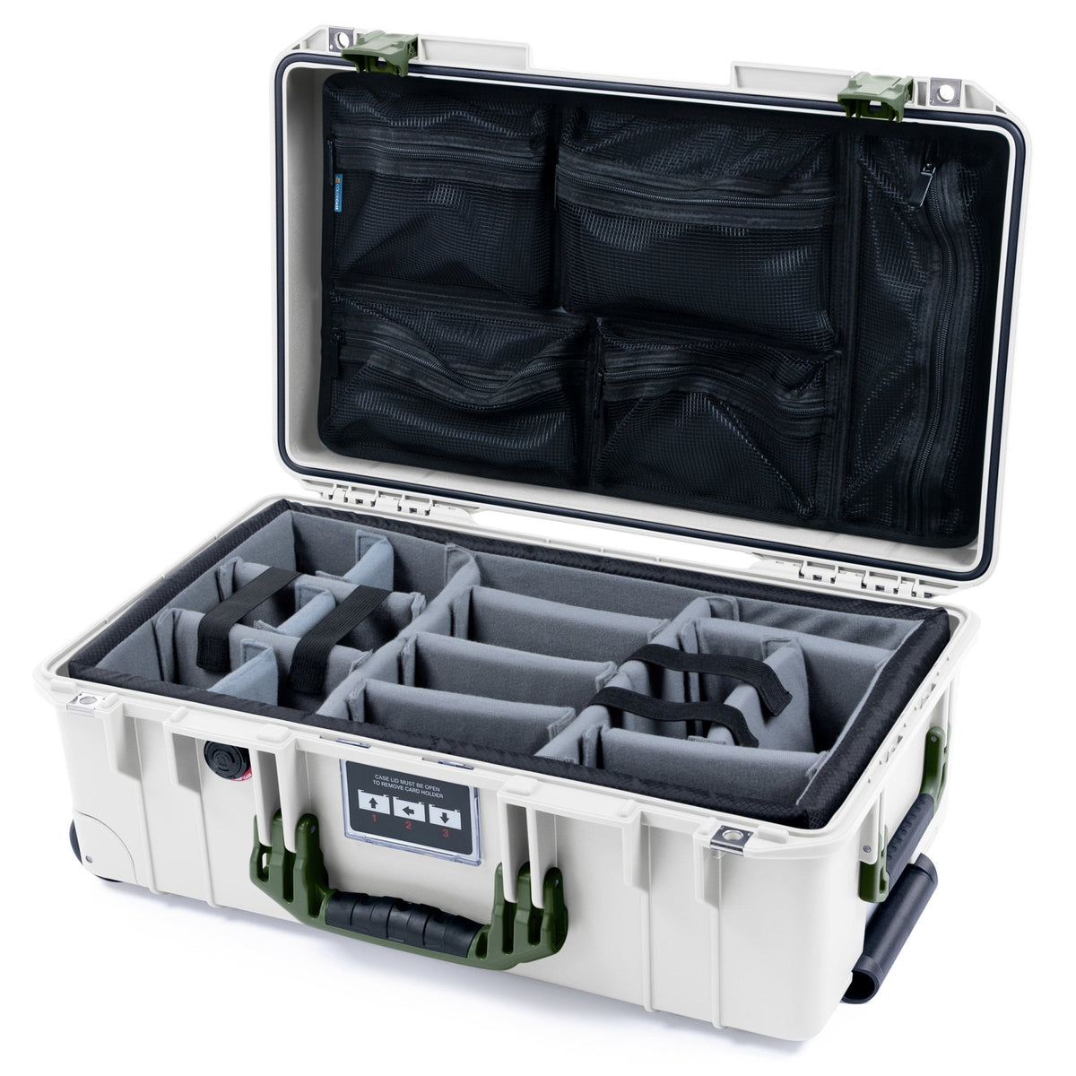 Pelican 1535 Air Carry - on Case - Whiteout &amp; OD Green - Padded Microfiber Dividers / Mesh Lid Organizer