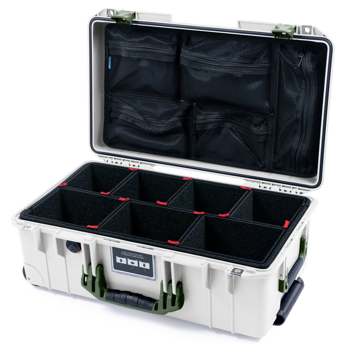 Pelican 1535 Air Carry - on Case - Whiteout &amp; OD Green - TrekPak Divider System / Mesh Lid Organizer