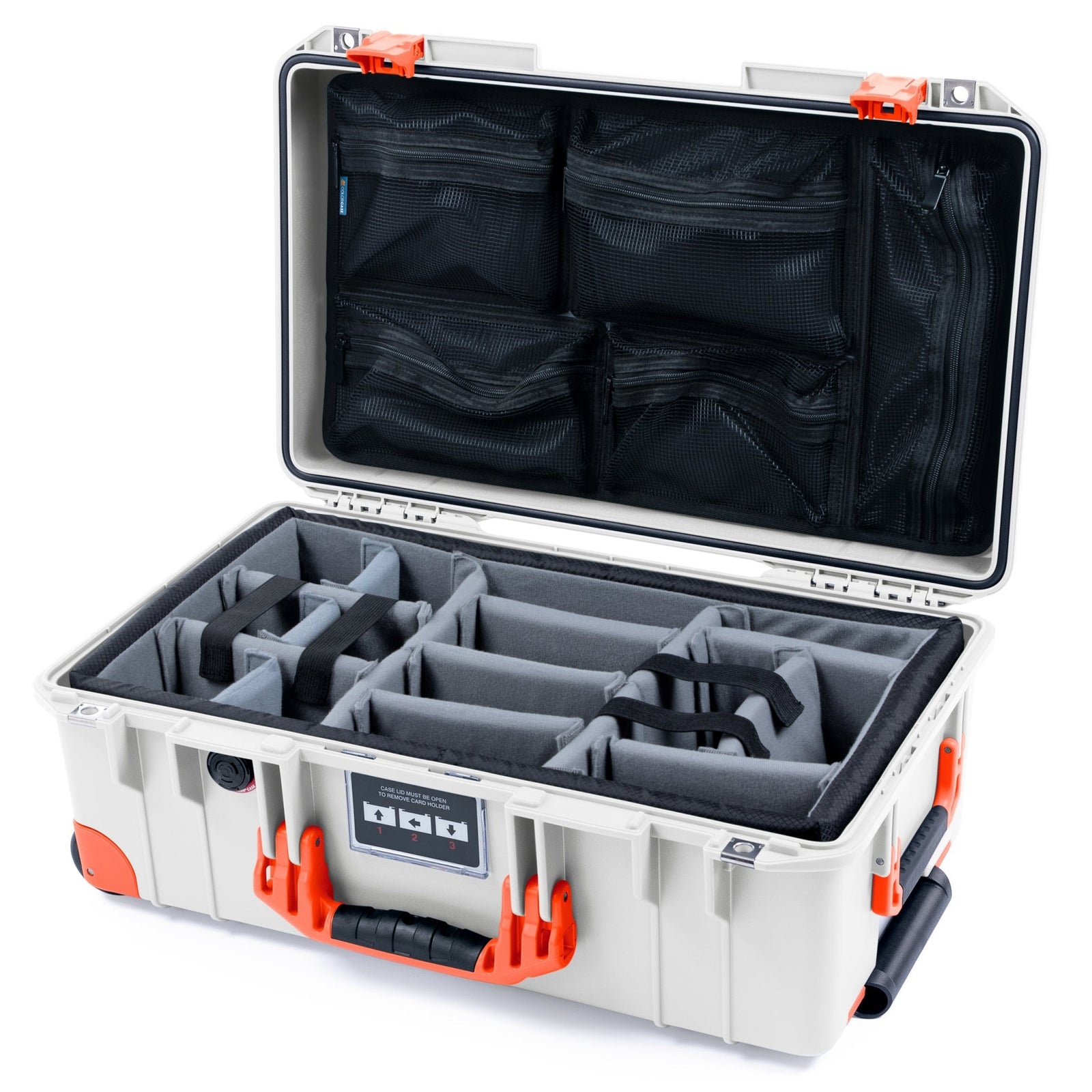 Pelican 1535 Air Carry - on Case - Whiteout & Orange Trolley - Padded Microfiber Dividers / Mesh Lid Organizer