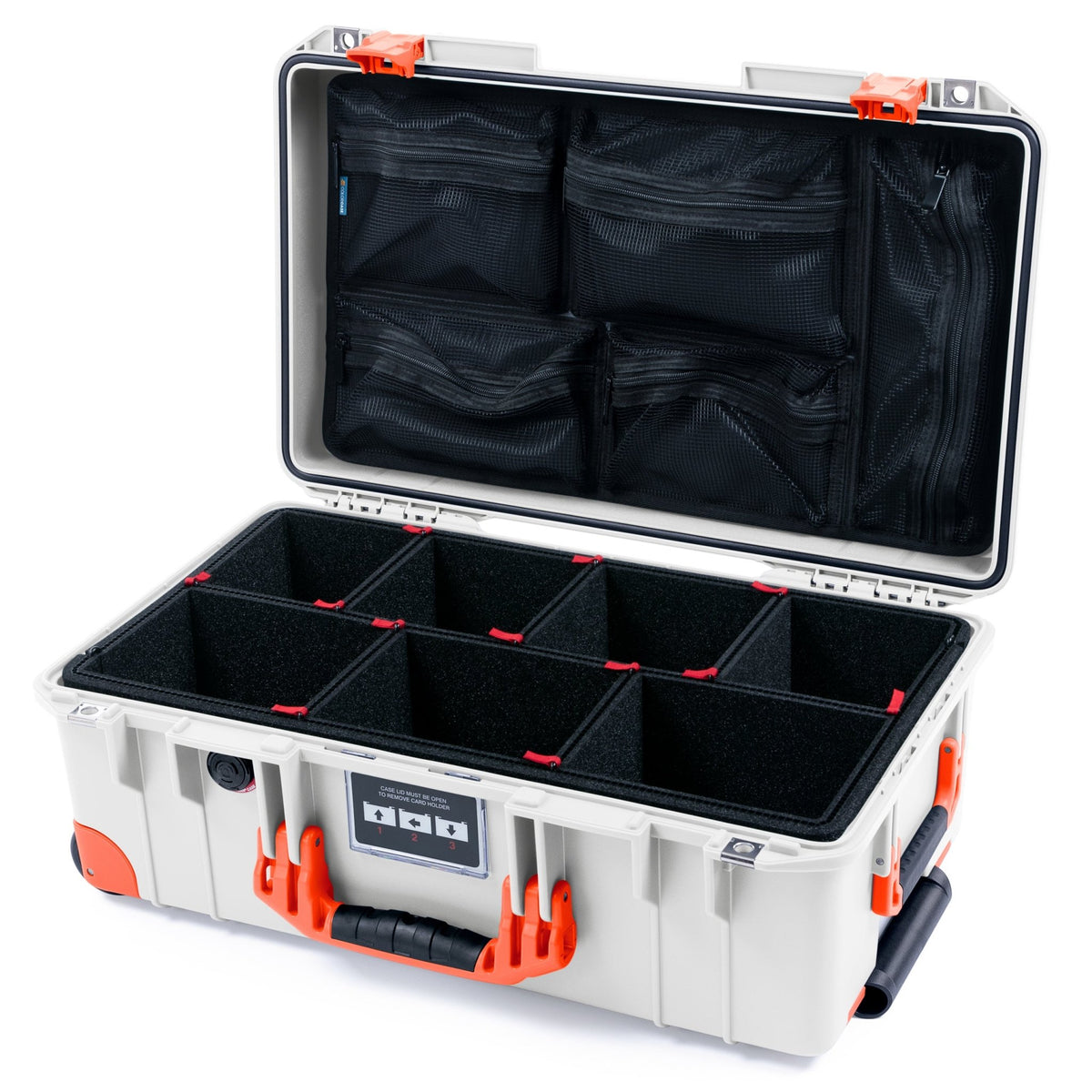 Pelican 1535 Air Carry - on Case - Whiteout & Orange Trolley - TrekPak Divider System / Mesh Lid Organizer