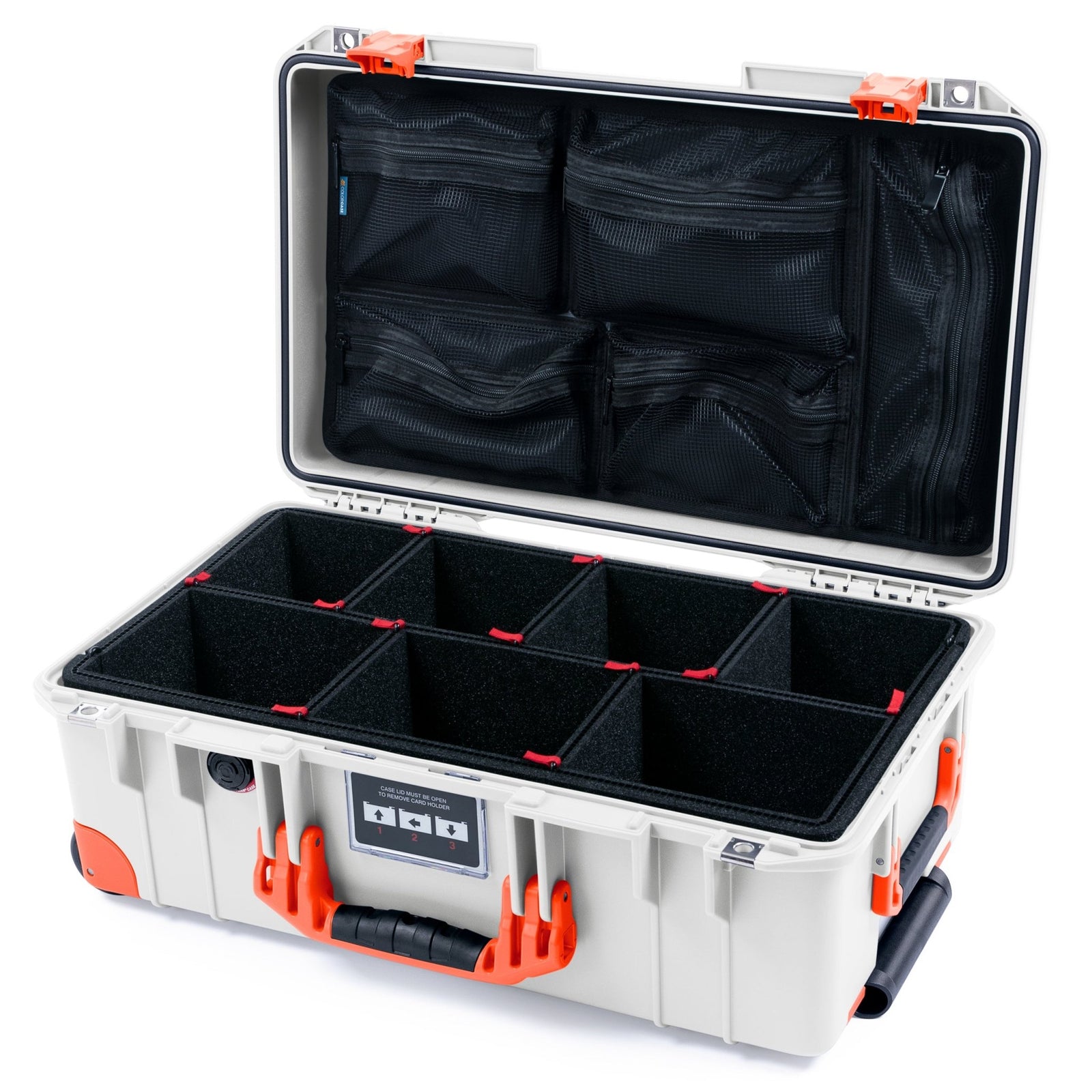 Pelican 1535 Air Carry - on Case - Whiteout & Orange Trolley - TrekPak Divider System / Mesh Lid Organizer