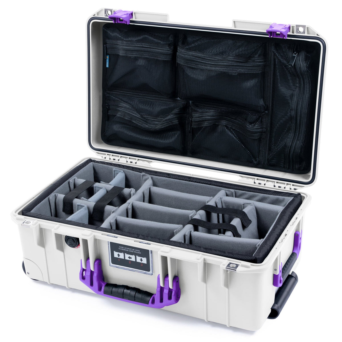 Pelican 1535 Air Carry - on Case - Whiteout & Purple - Padded Microfiber Dividers / Mesh Lid Organizer