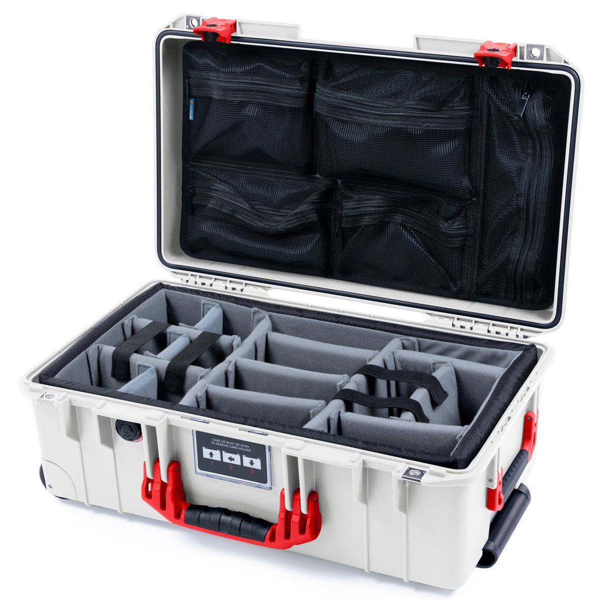 Pelican 1535 Air Carry - on Case - Whiteout & Red TSA Latches - Padded Microfiber Dividers / Mesh Lid Organizer