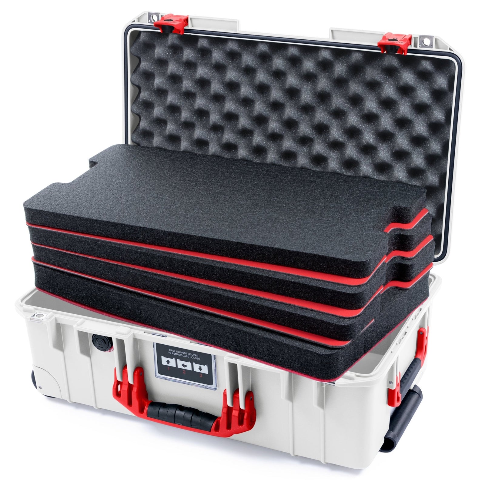 Pelican 1535 Air Carry - on Case - Whiteout & Red TSA Latches - DIY Tool Foam Kit / Convoluted Lid Foam