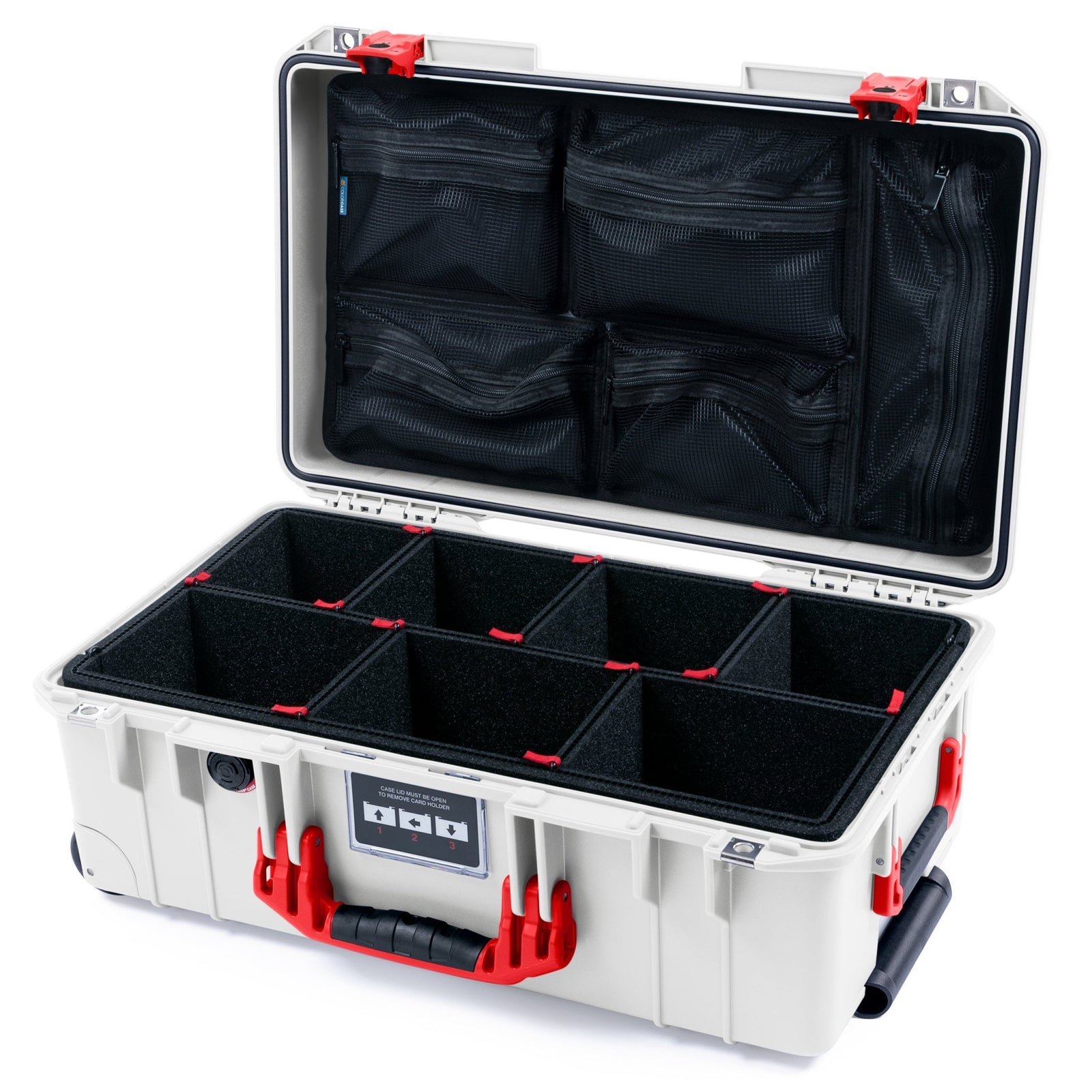 Pelican 1535 Air Carry - on Case - Whiteout & Red TSA Latches - TrekPak Divider System / Mesh Lid Organizer