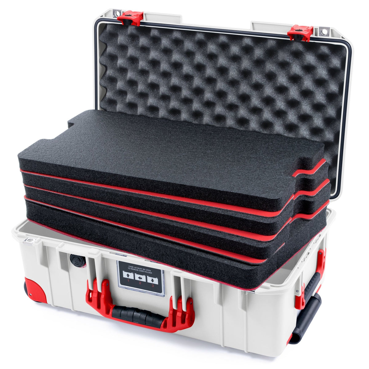 Pelican 1535 Air Carry - on Case - Whiteout & Red TSA Latches + Trolley - DIY Tool Foam Kit / Convoluted Lid Foam