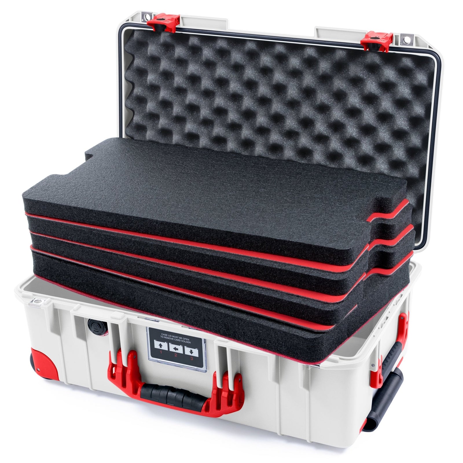 Pelican 1535 Air Carry - on Case - Whiteout & Red TSA Latches + Trolley - DIY Tool Foam Kit / Convoluted Lid Foam