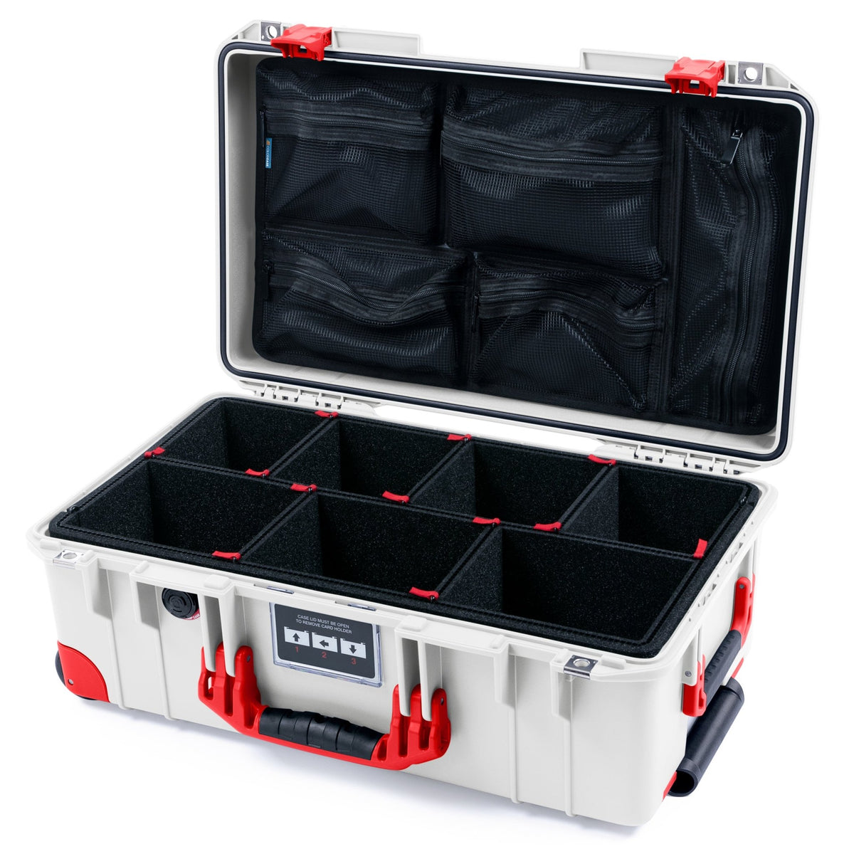 Pelican 1535 Air Carry - on Case - Whiteout & Red Trolley - TrekPak Divider System / Mesh Lid Organizer