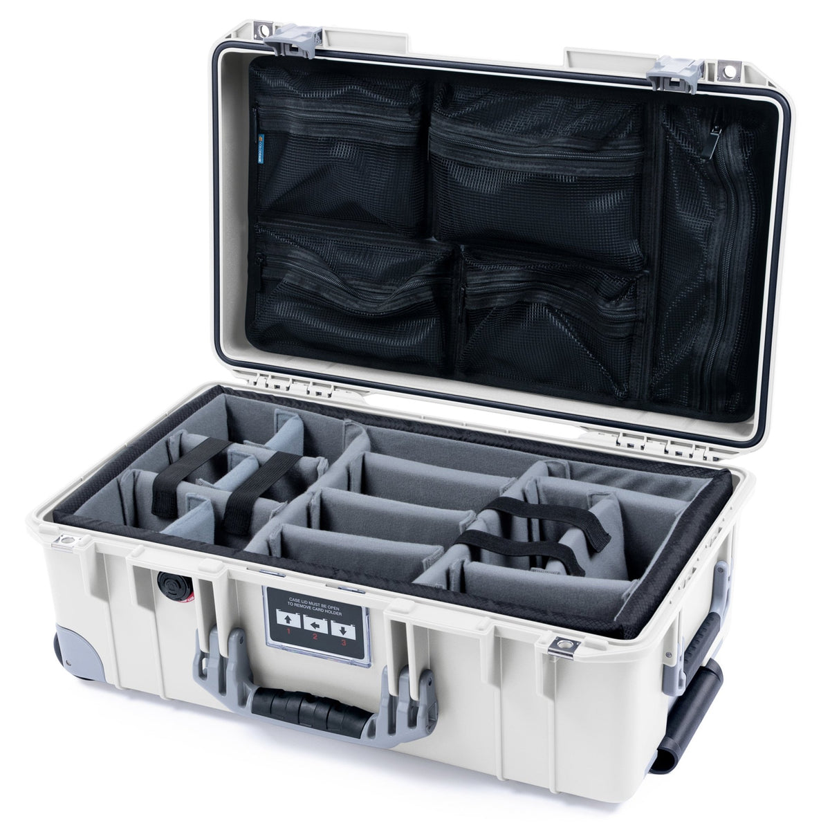 Pelican 1535 Air Carry - on Case - Whiteout & Silver Trolley - Padded Microfiber Dividers / Mesh Lid Organizer