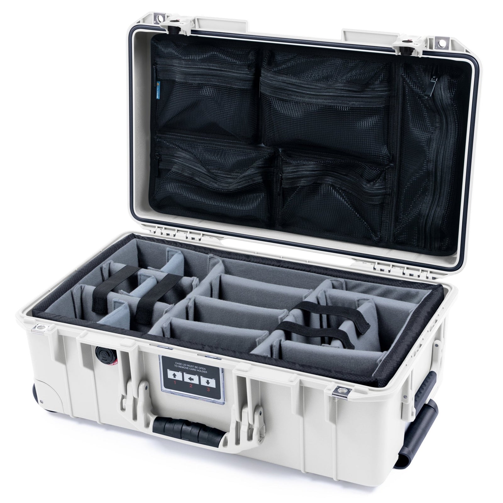Pelican 1535 Air Carry - on Case - Whiteout & White TSA Latches - Padded Microfiber Dividers / Mesh Lid Organizer