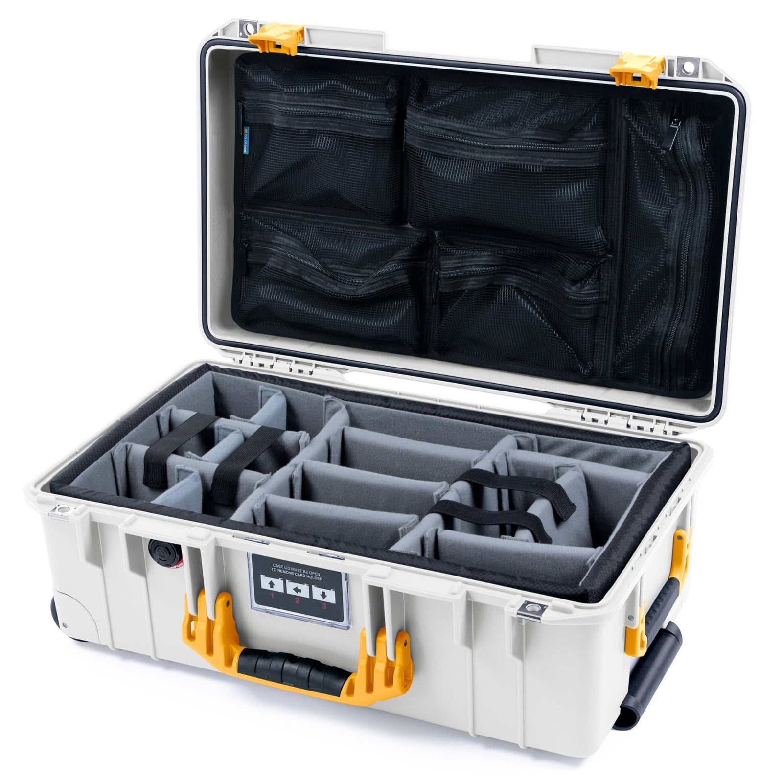 Pelican 1535 Air Carry - on Case - Whiteout & Yellow - Padded Microfiber Dividers / Mesh Lid Organizer
