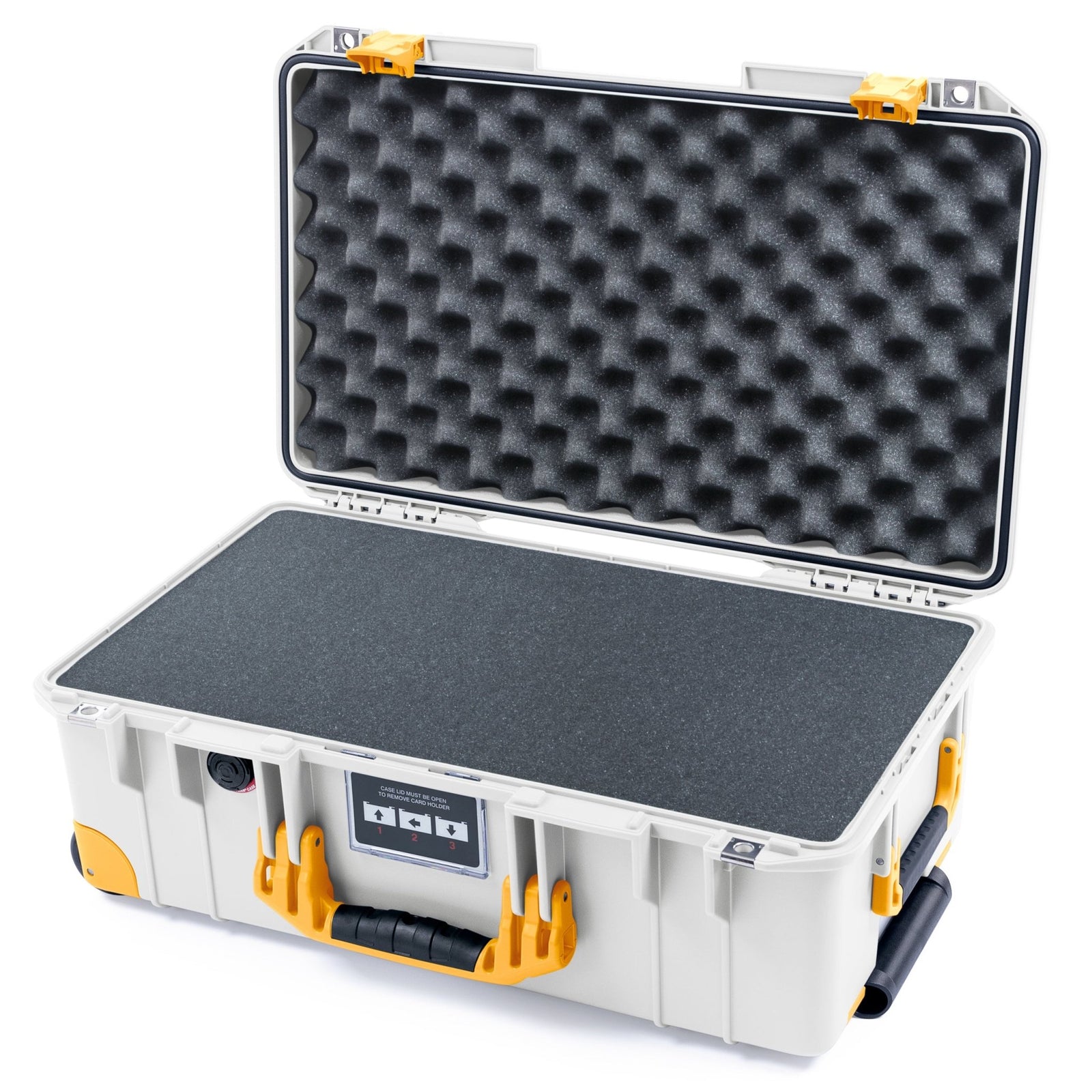 Pelican 1535 Air Carry - on Case - Whiteout & Yellow Trolley - Pick & Pluck Foam / Convoluted Lid Foam