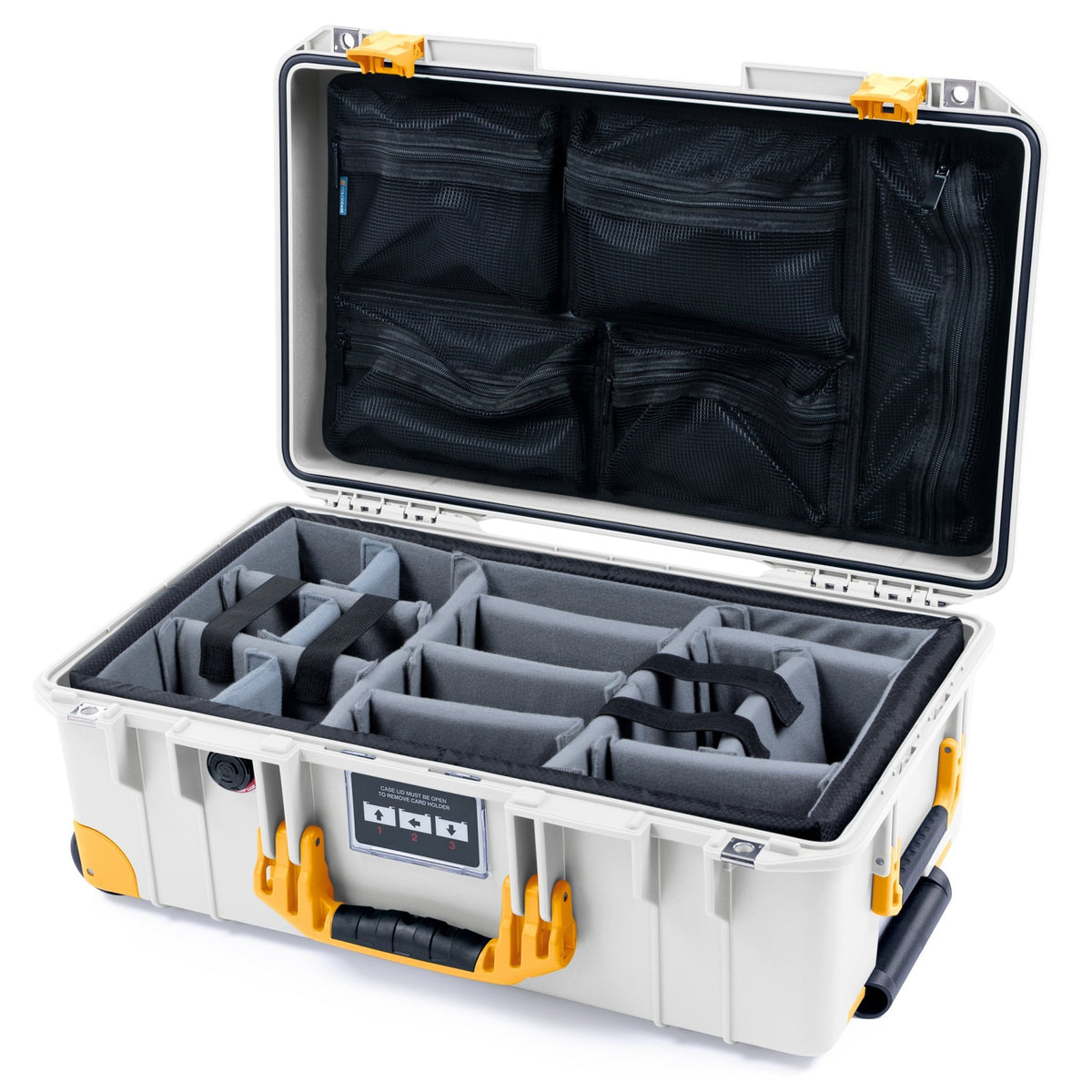 Pelican 1535 Air Carry - on Case - Whiteout & Yellow Trolley - Padded Microfiber Dividers / Mesh Lid Organizer