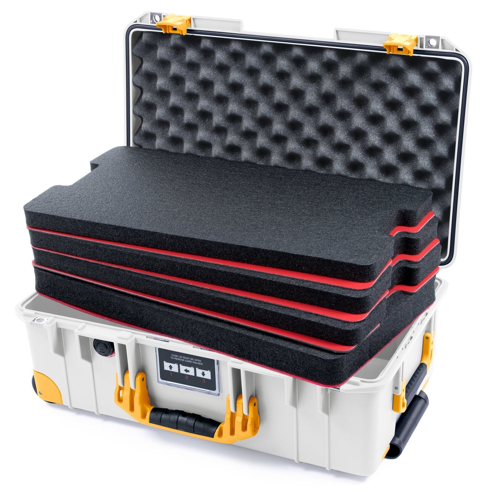 Pelican 1535 Air Carry - on Case - Whiteout & Yellow Trolley - DIY Tool Foam Kit / Convoluted Lid Foam
