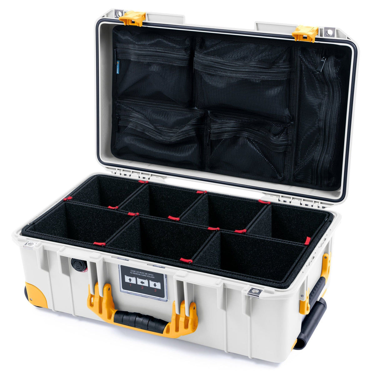 Pelican 1535 Air Carry - on Case - Whiteout & Yellow Trolley - TrekPak Divider System / Mesh Lid Organizer