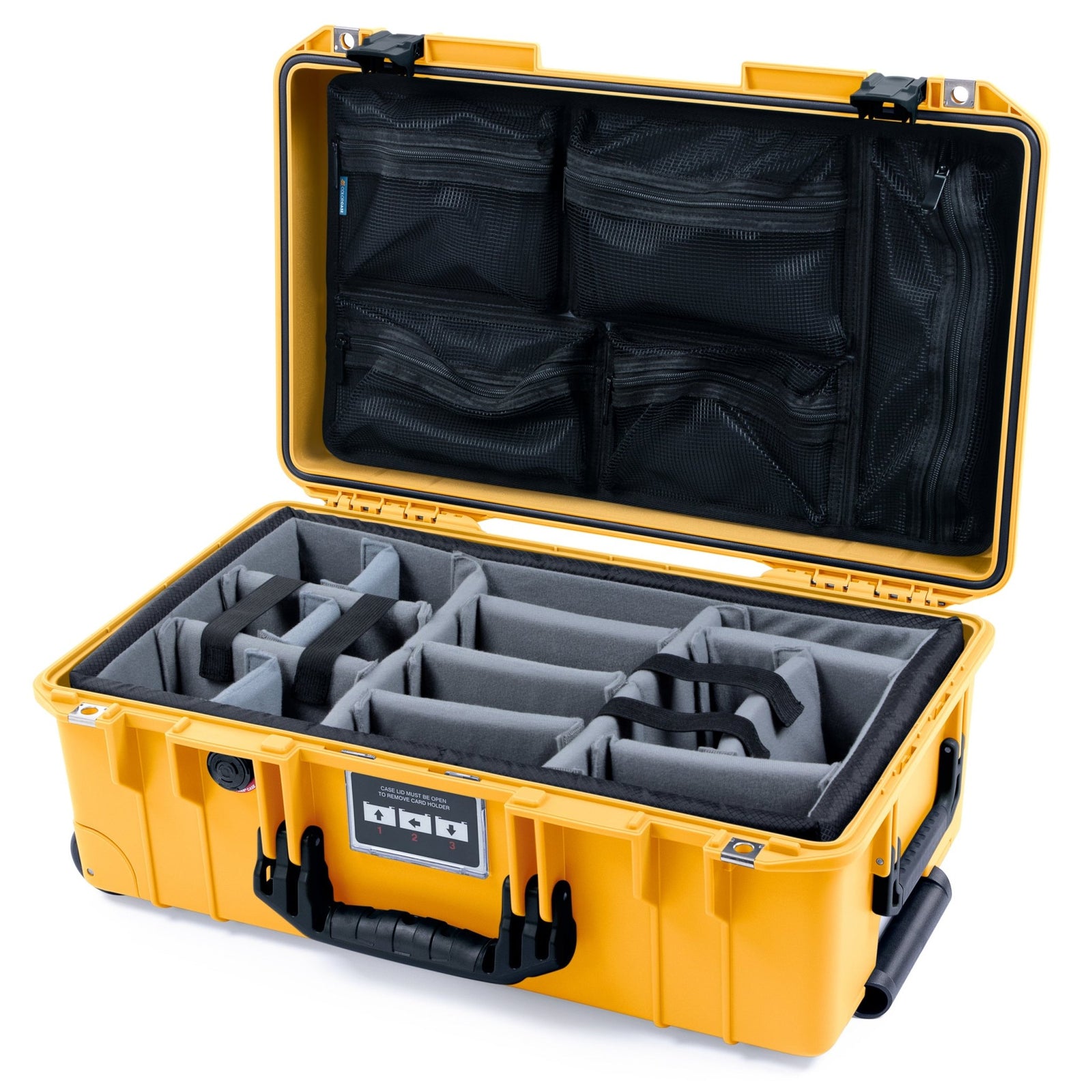 Pelican 1535 Air Carry - on Case - Yellow & Black - Padded Microfiber Dividers / Mesh Lid Organizer