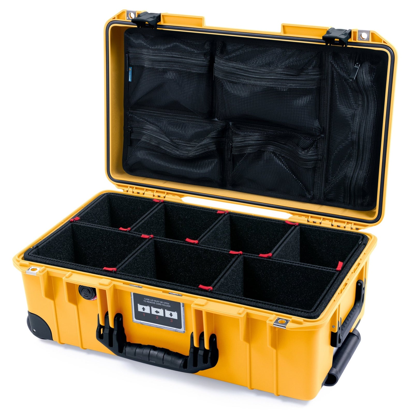 Pelican 1535 Air Carry - on Case - Yellow & Black Trolley - TrekPak Divider System / Mesh Lid Organizer