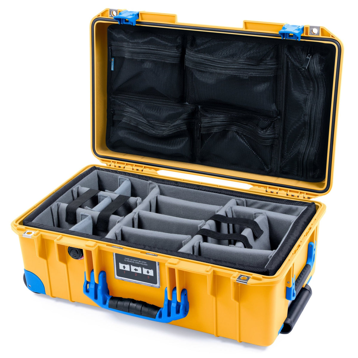 Pelican 1535 Air Carry - on Case - Yellow &amp; Blue Trolley - Padded Microfiber Dividers / Mesh Lid Organizer