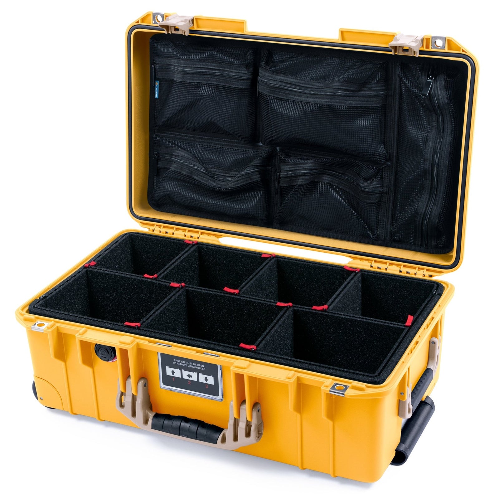Pelican 1535 Air Carry - on Case - Yellow & Desert Tan - TrekPak Divider System / Mesh Lid Organizer