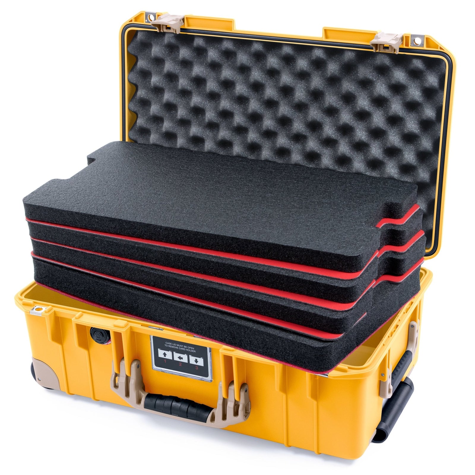Pelican 1535 Air Carry - on Case - Yellow & Desert Tan Trolley - DIY Tool Foam Kit / Convoluted Lid Foam
