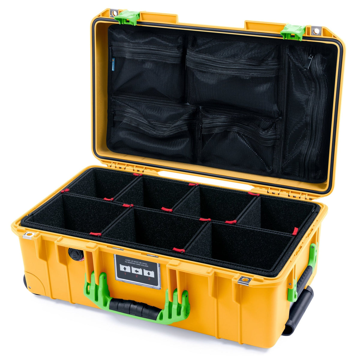 Pelican 1535 Air Carry - on Case - Yellow &amp; Lime Green - TrekPak Divider System / Mesh Lid Organizer