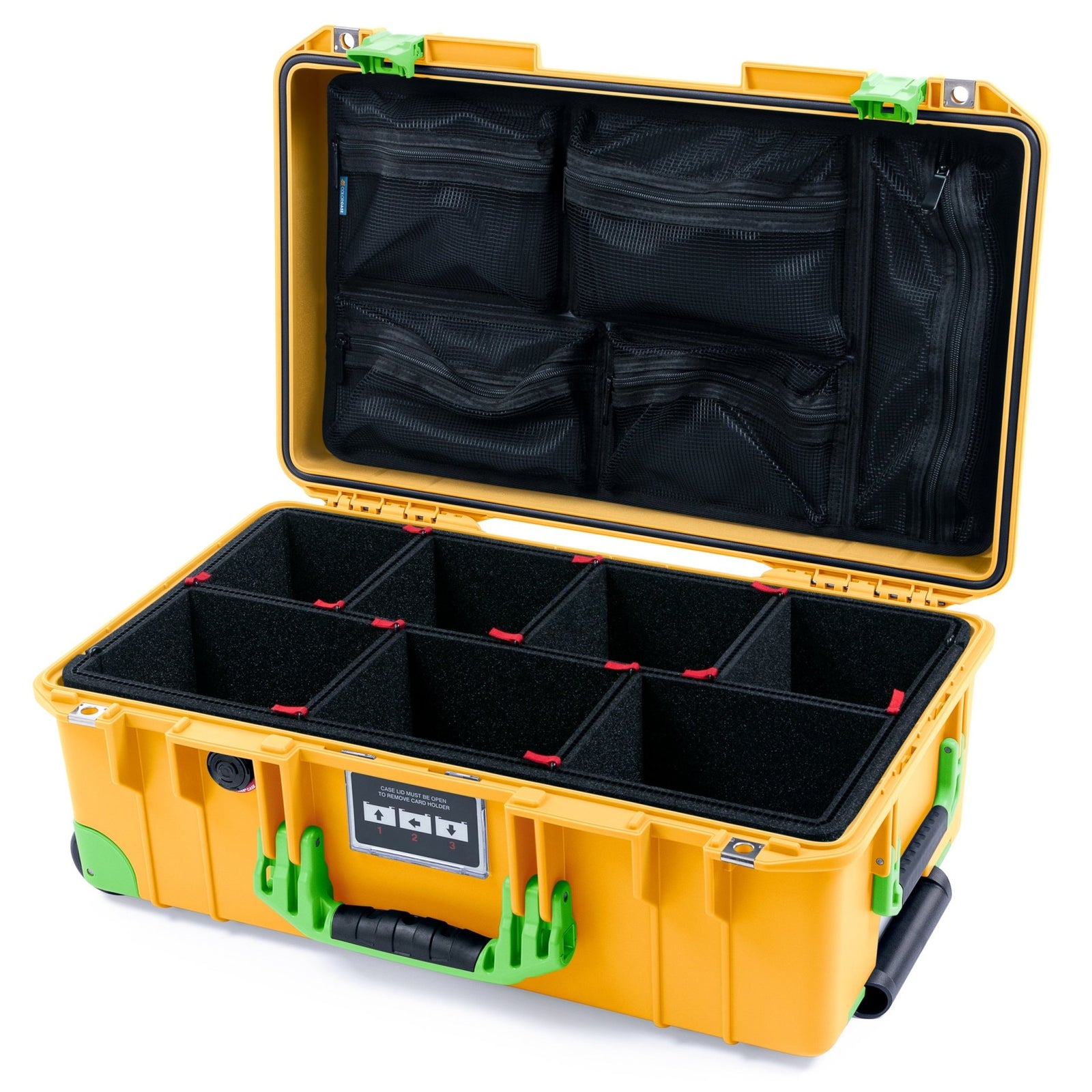 Pelican 1535 Air Carry - on Case - Yellow & Lime Green Trolley - TrekPak Divider System / Mesh Lid Organizer