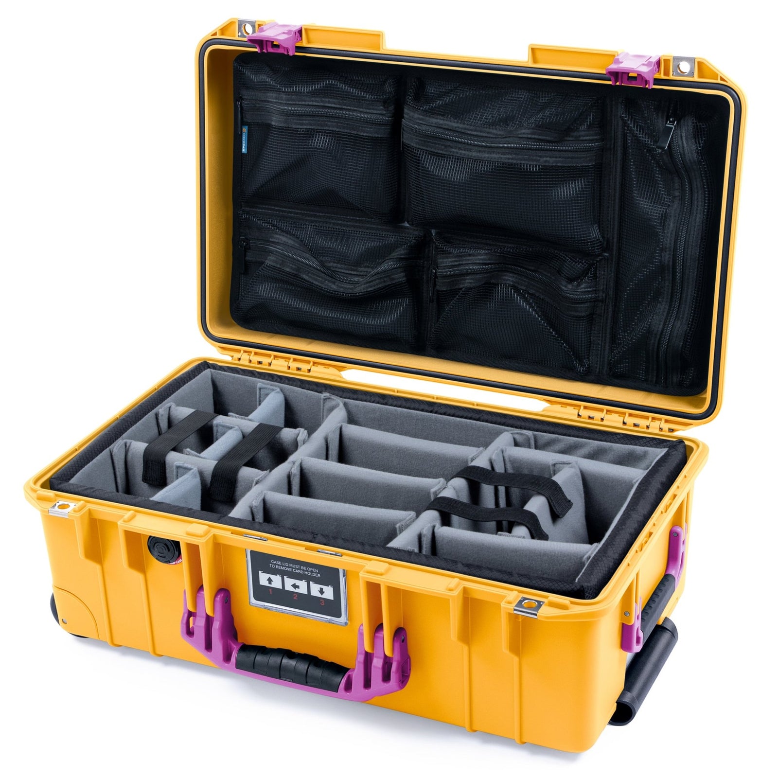 Pelican 1535 Air Carry - on Case - Yellow & Magenta - Padded Microfiber Dividers / Mesh Lid Organizer