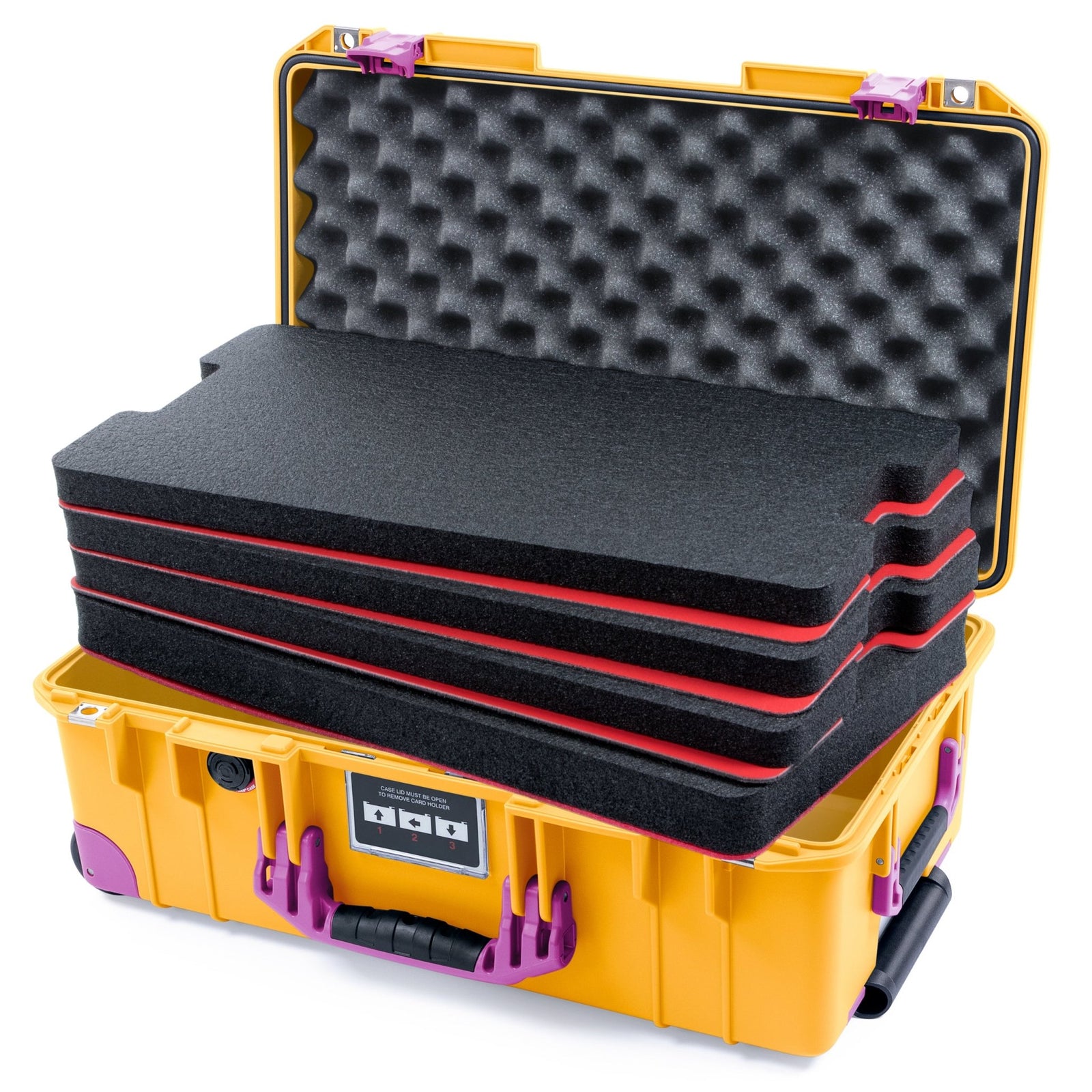 Pelican 1535 Air Carry - on Case - Yellow & Magenta Trolley - DIY Tool Foam Kit / Convoluted Lid Foam