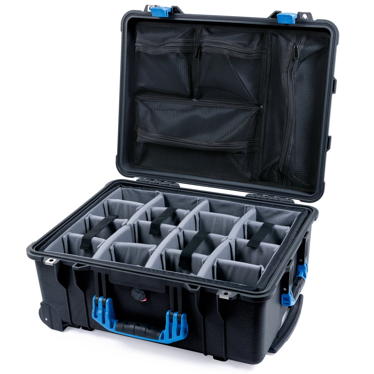 Pelican 1560 Case - Black & Blue - Padded Microfiber Dividers / Mesh Lid Organizer