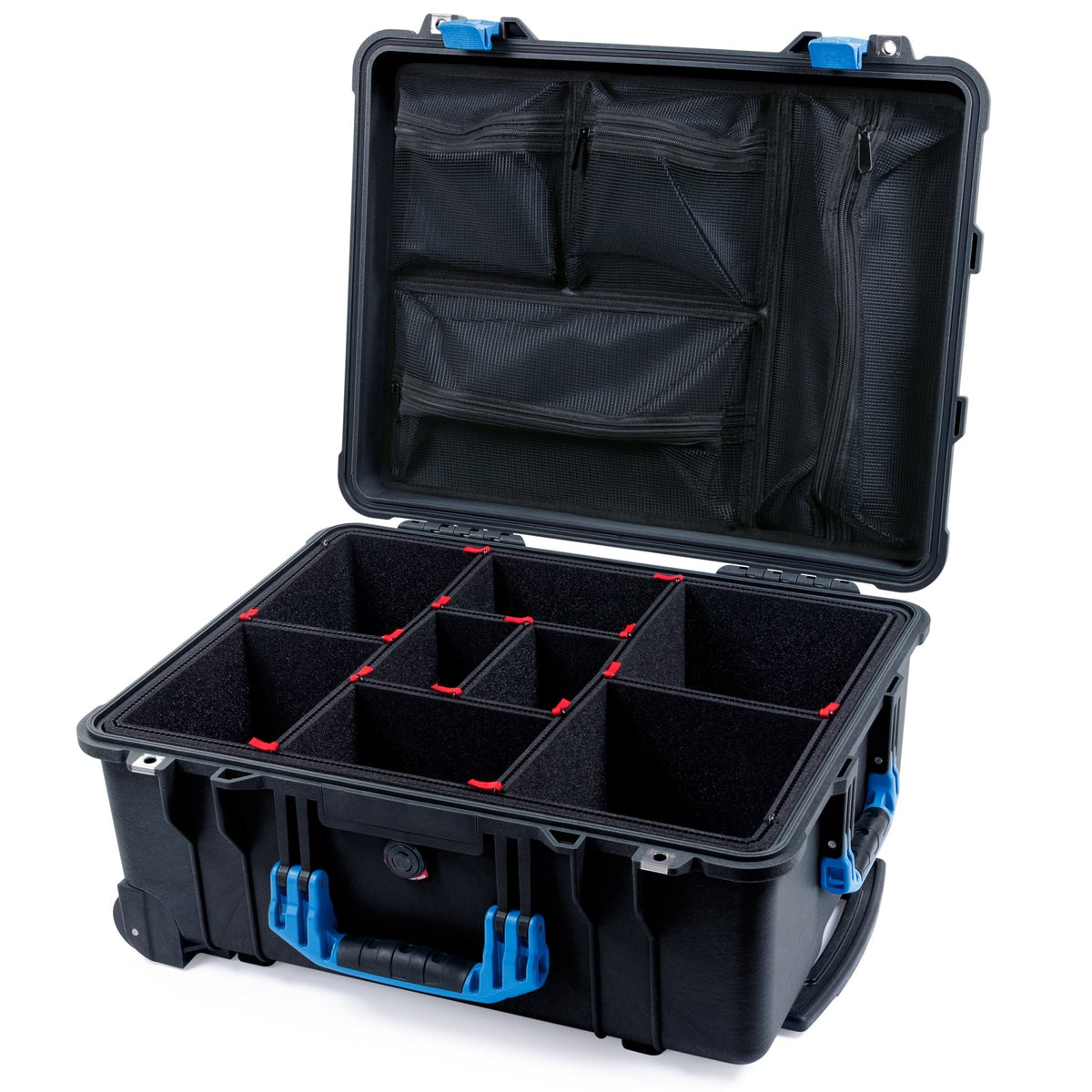Pelican 1560 Case - Black & Blue - TrekPak Divider System / Mesh Lid Organizer