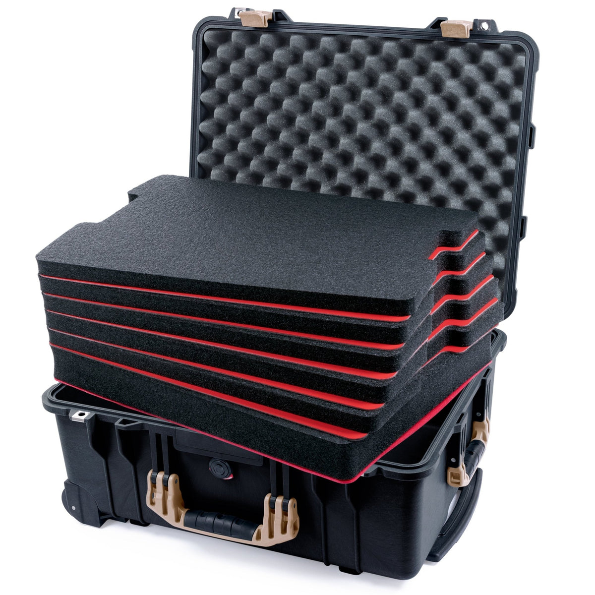 Pelican 1560 Case - Black & Desert Tan - DIY Tool Foam Kit (6-Lyr) / Lid Foam