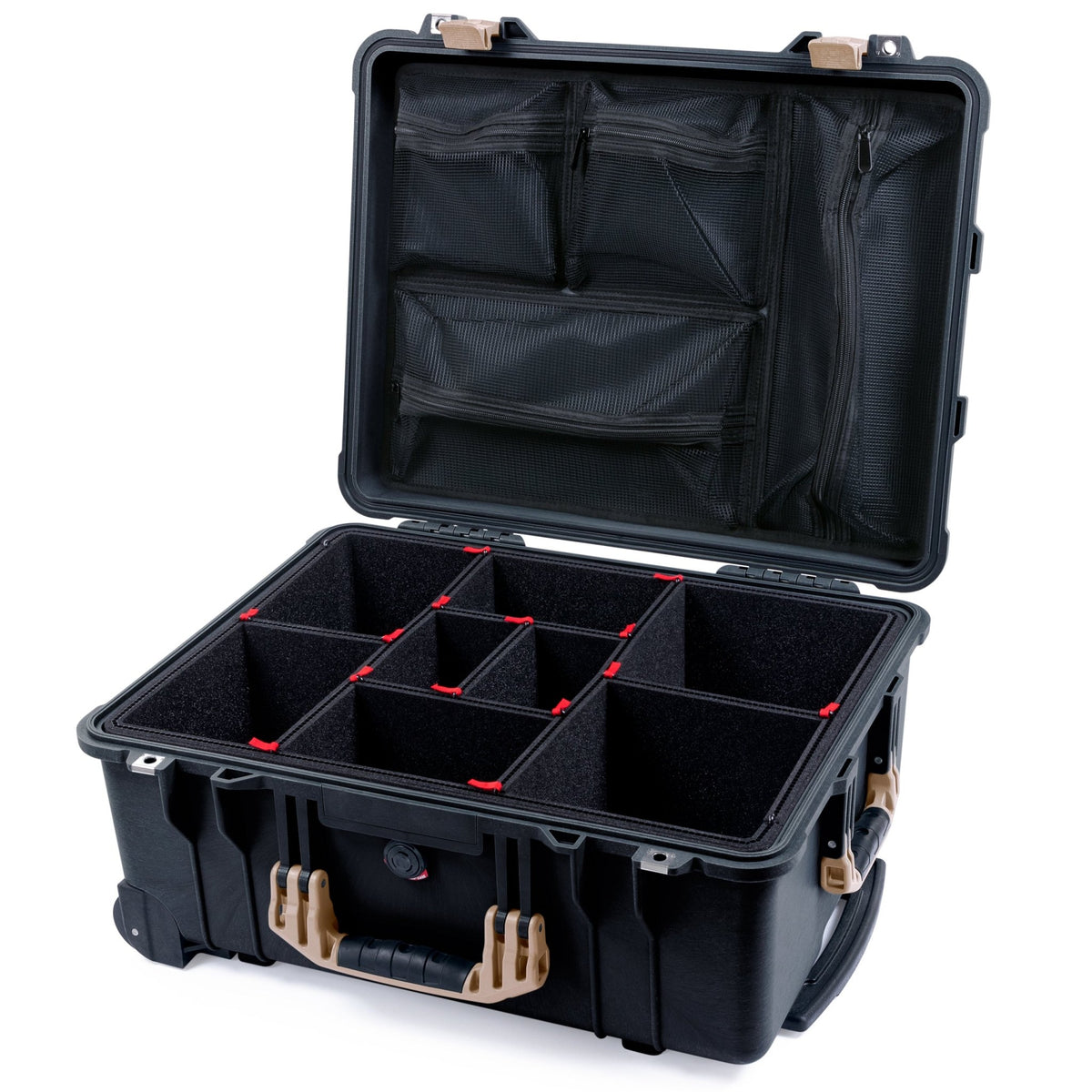 Pelican 1560 Case - Black & Desert Tan - TrekPak Divider System / Mesh Lid Organizer