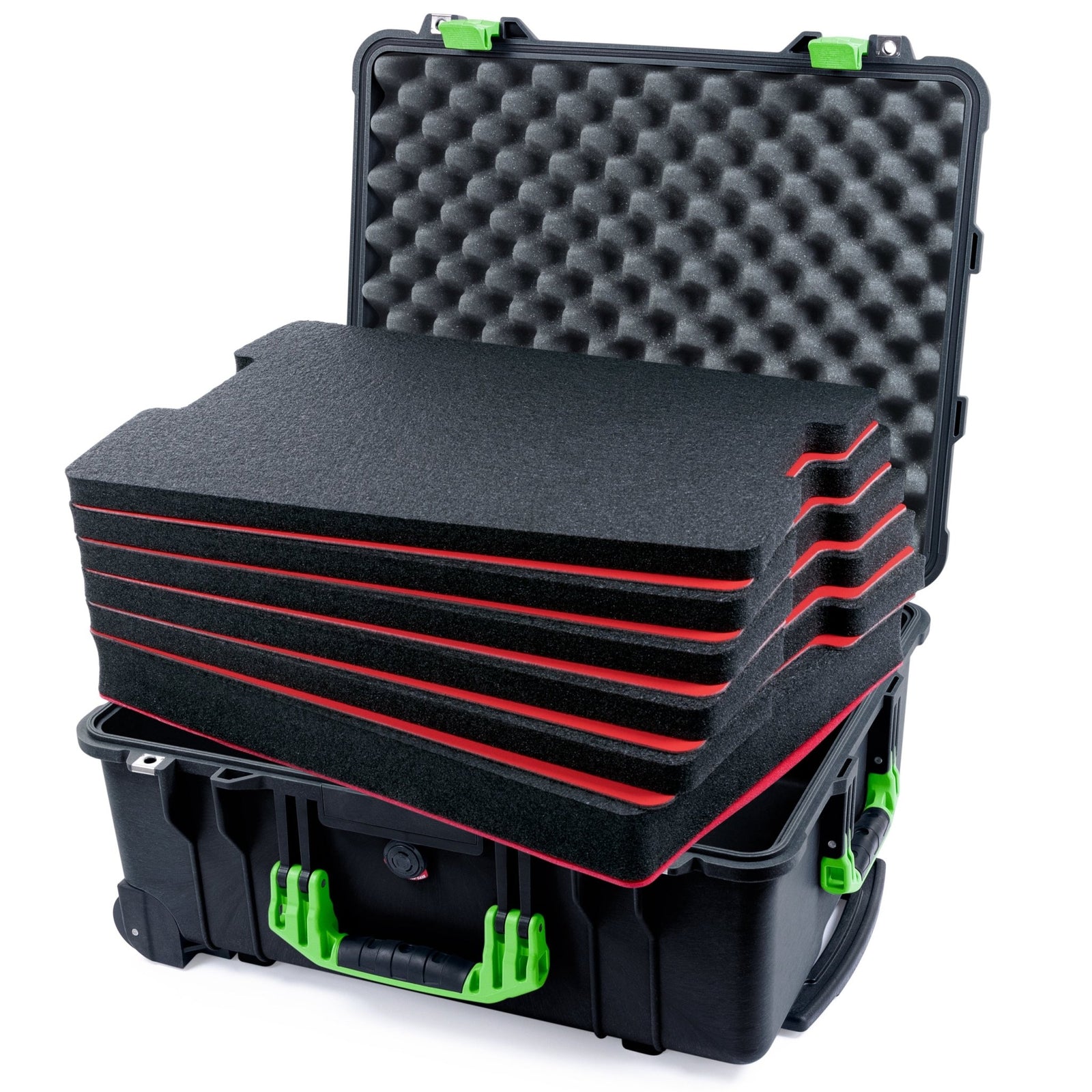 Pelican 1560 Case - Black & Lime Green - DIY Tool Foam Kit (6-Lyr) / Lid Foam