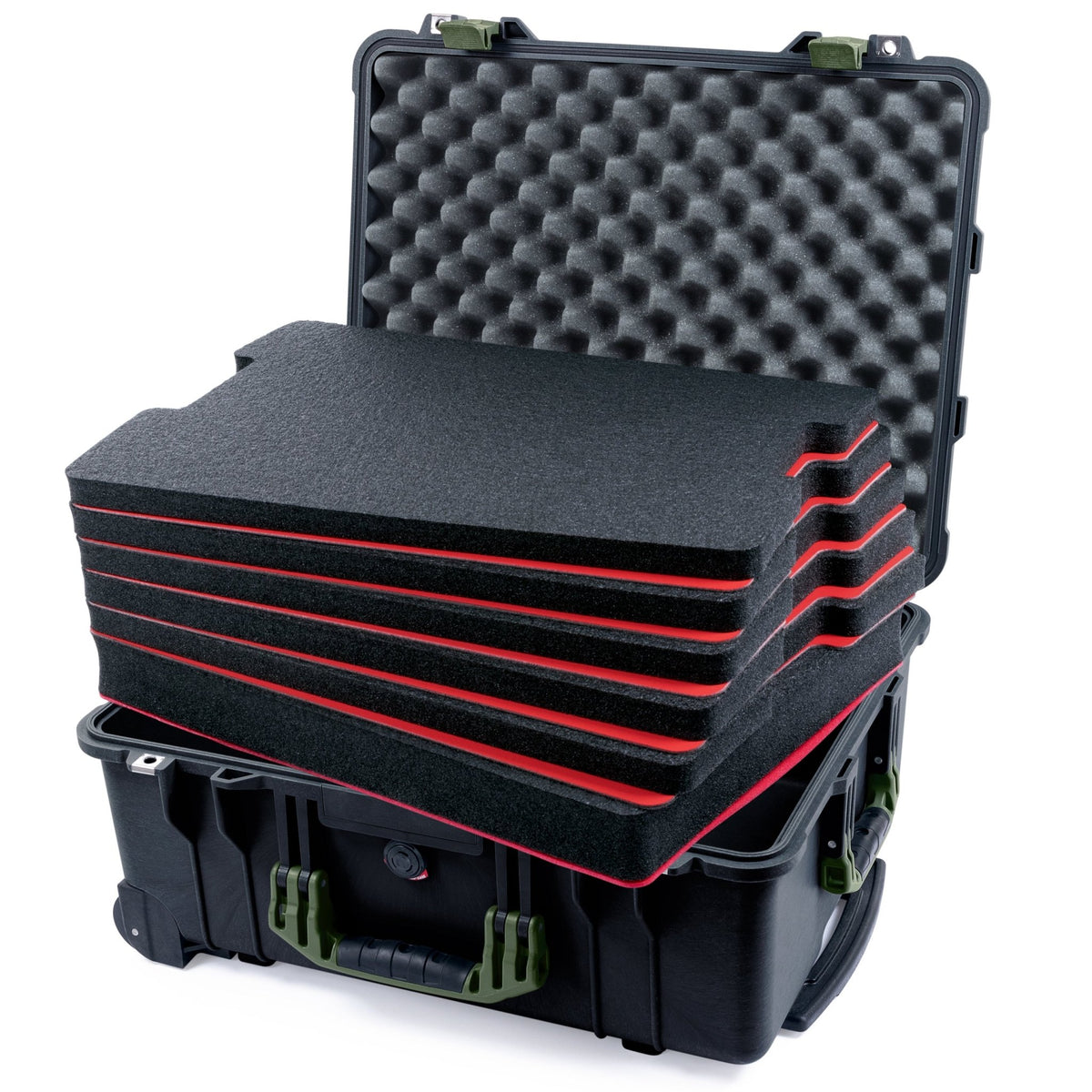 Pelican 1560 Case - Black &amp; OD Green - DIY Tool Foam Kit (6-Lyr) / Lid Foam