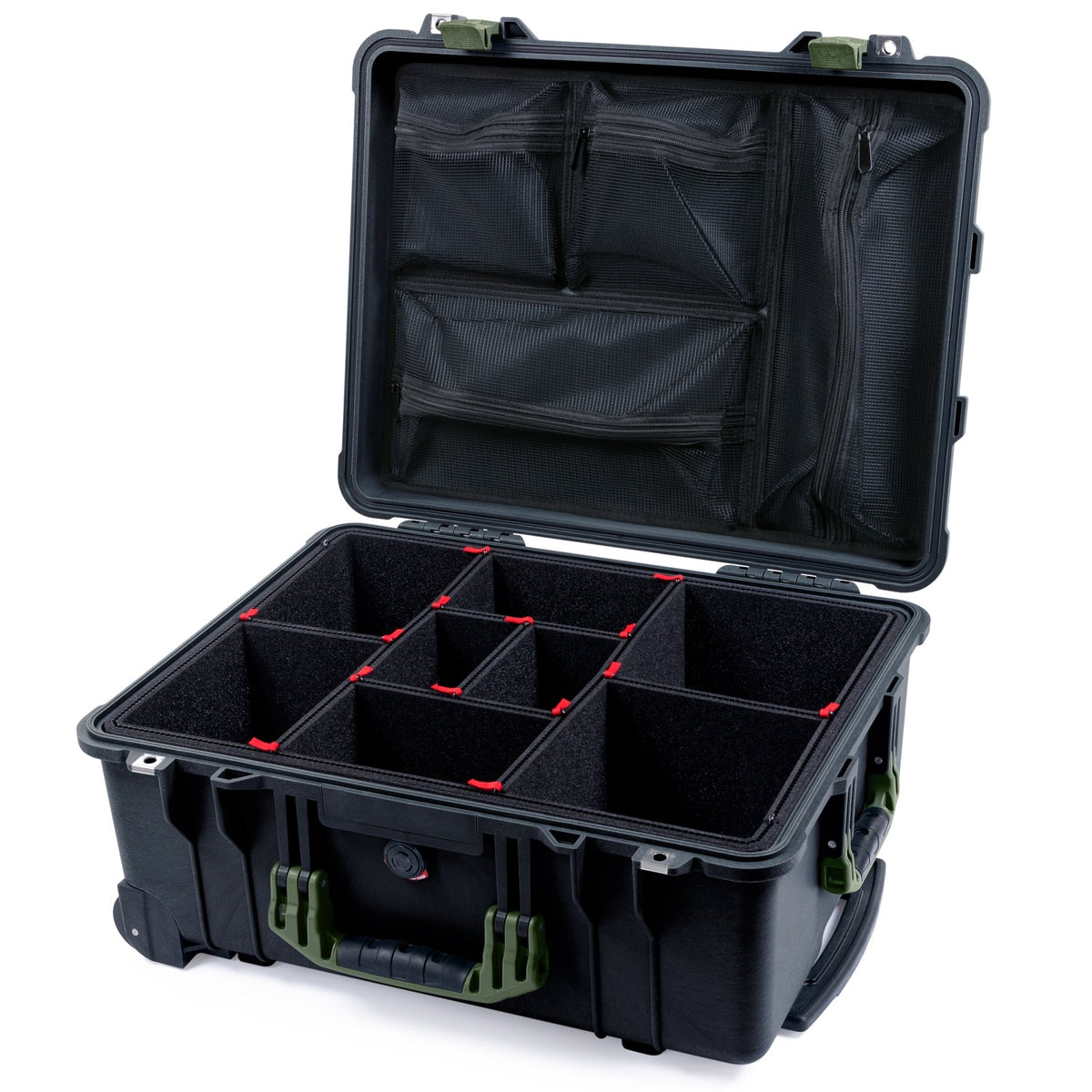 Pelican 1560 Case - Black &amp; OD Green - TrekPak Divider System / Mesh Lid Organizer