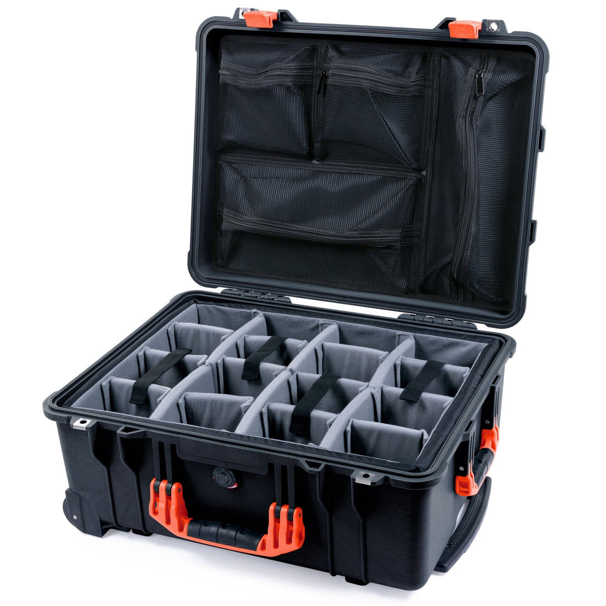 Pelican 1560 Case - Black &amp; Orange - Padded Microfiber Dividers / Mesh Lid Organizer