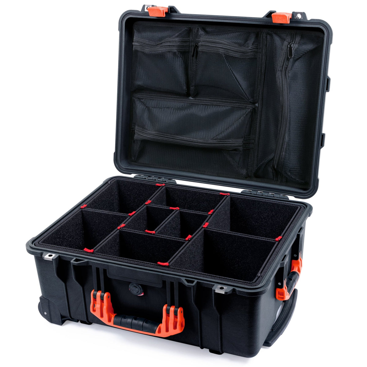 Pelican 1560 Case - Black &amp; Orange - TrekPak Divider System / Mesh Lid Organizer