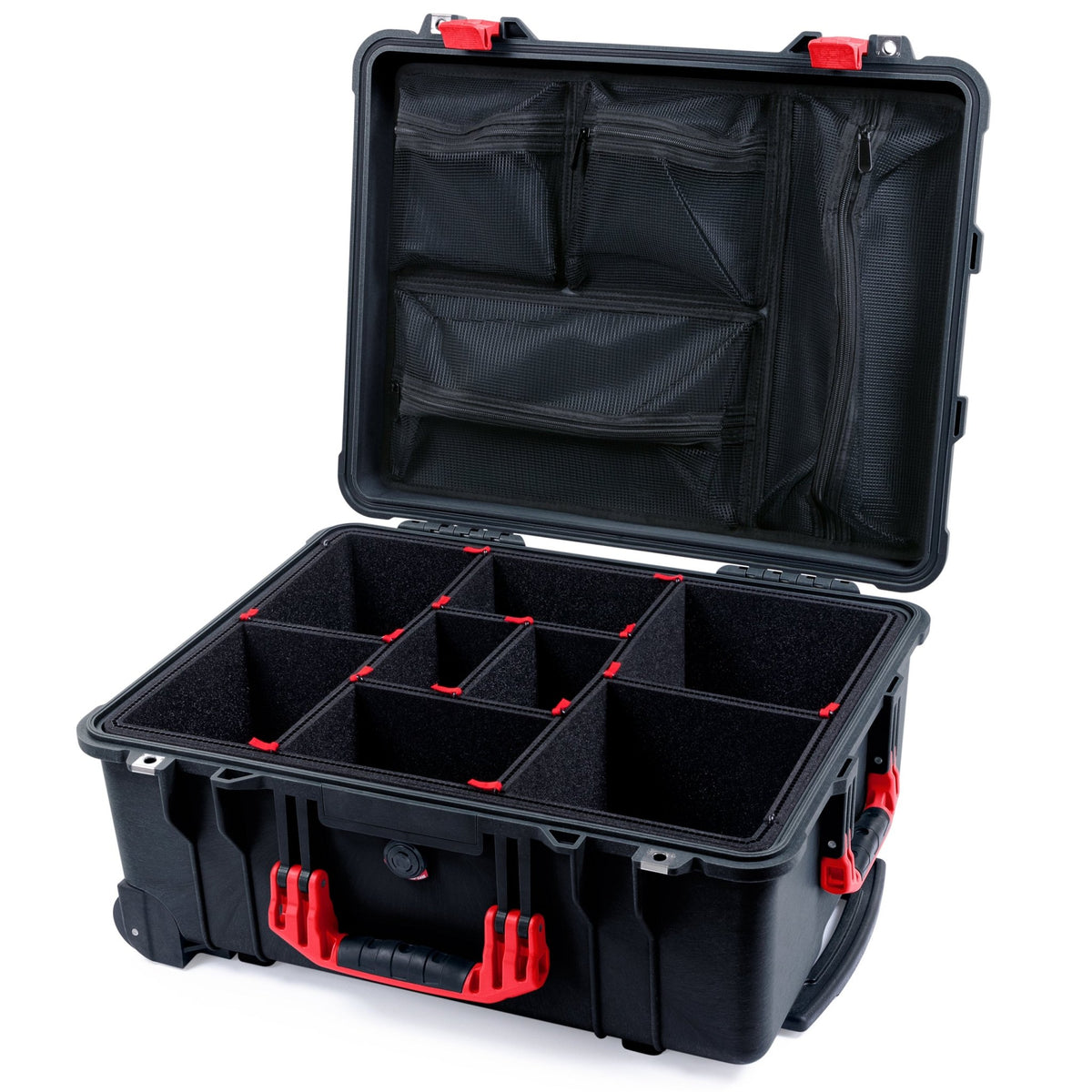 Pelican 1560 Case - Black &amp; Red - TrekPak Divider System / Mesh Lid Organizer