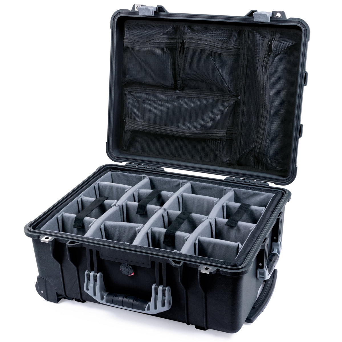 Pelican 1560 Case - Black &amp; Silver - Padded Microfiber Dividers / Mesh Lid Organizer
