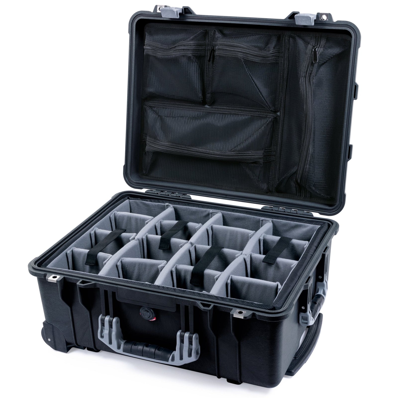 Pelican 1560 Case - Black & Silver - Padded Microfiber Dividers / Mesh Lid Organizer