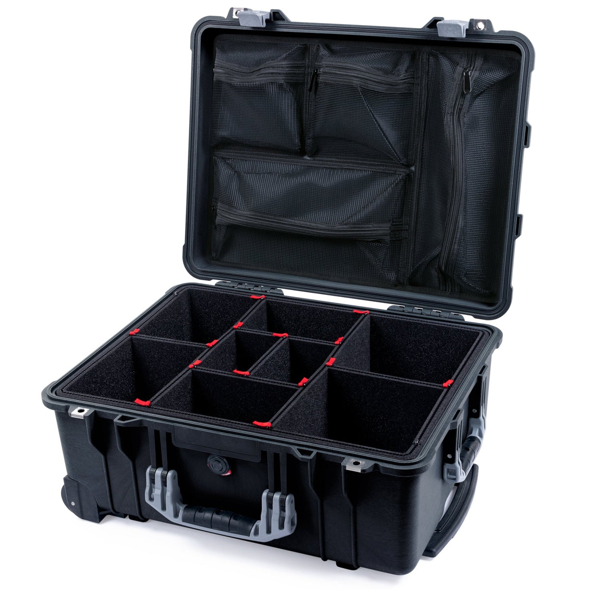 Pelican 1560 Case - Black &amp; Silver - TrekPak Divider System / Mesh Lid Organizer
