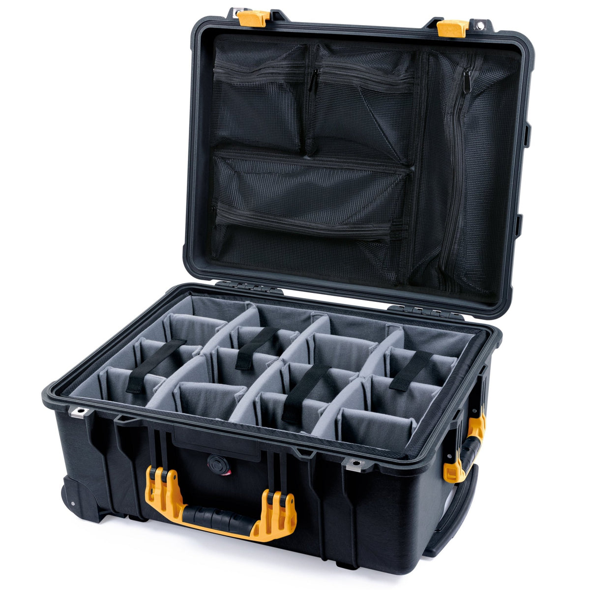 Pelican 1560 Case - Black &amp; Yellow - Padded Microfiber Dividers / Mesh Lid Organizer