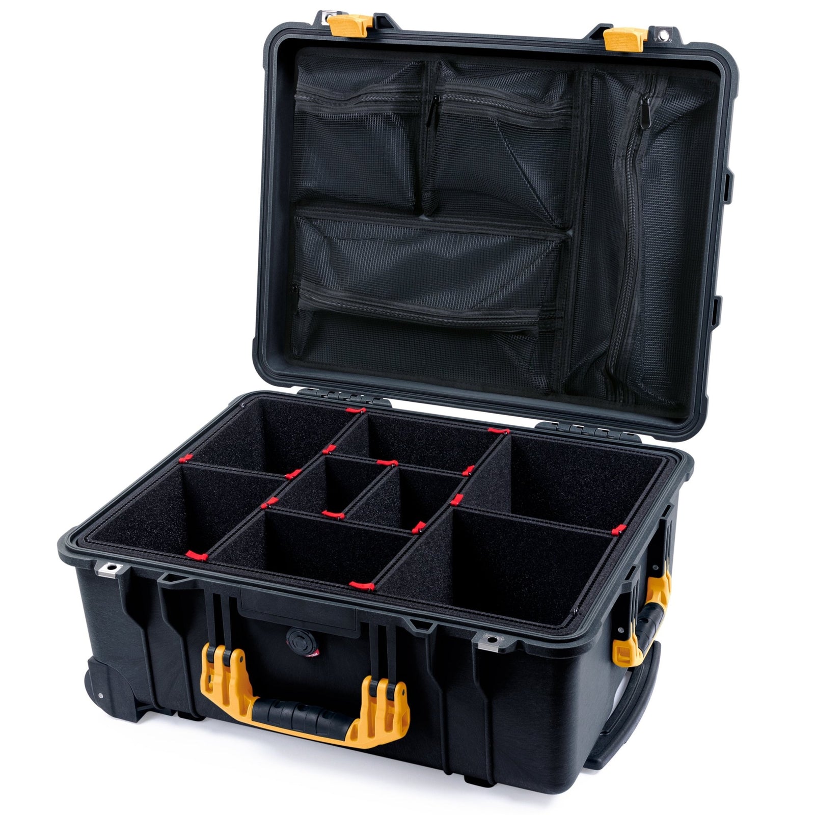 Pelican 1560 Case - Black & Yellow - TrekPak Divider System / Mesh Lid Organizer