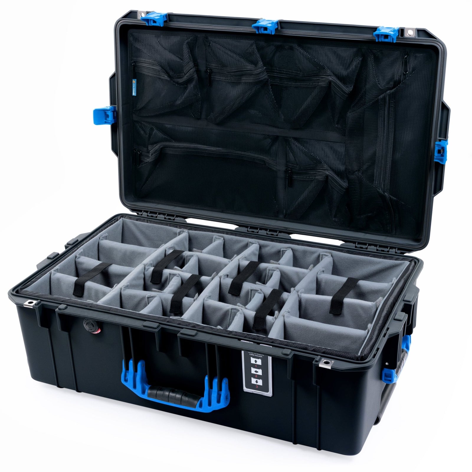 Pelican 1595 Air Case - Black & Blue Trolley - Padded Microfiber Dividers / Mesh Lid Organizer