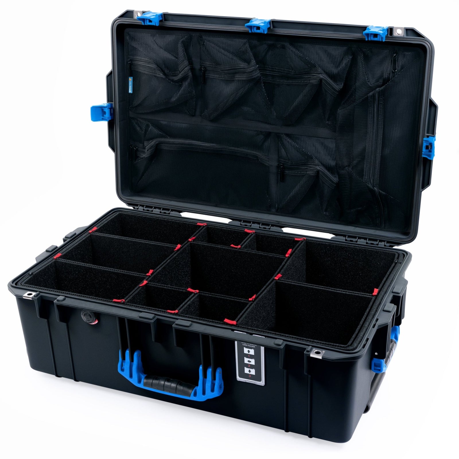 Pelican 1595 Air Case - Black & Blue Trolley - TrekPak Divider System / Mesh Lid Organizer