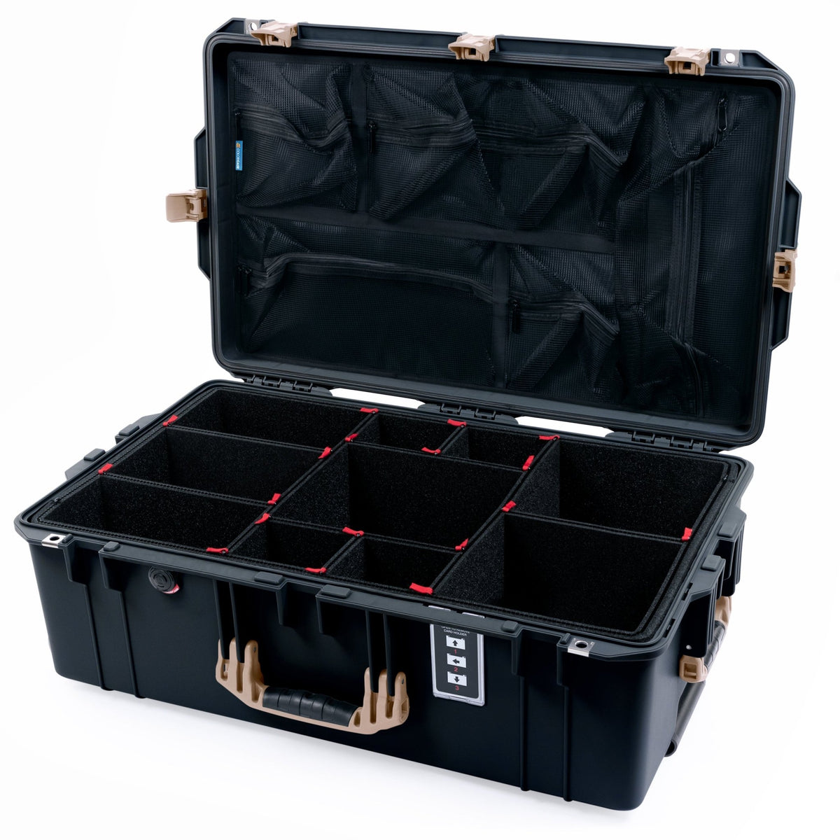 Pelican 1595 Air Case - Black &amp; Desert Tan Trolley - TrekPak Divider System / Mesh Lid Organizer