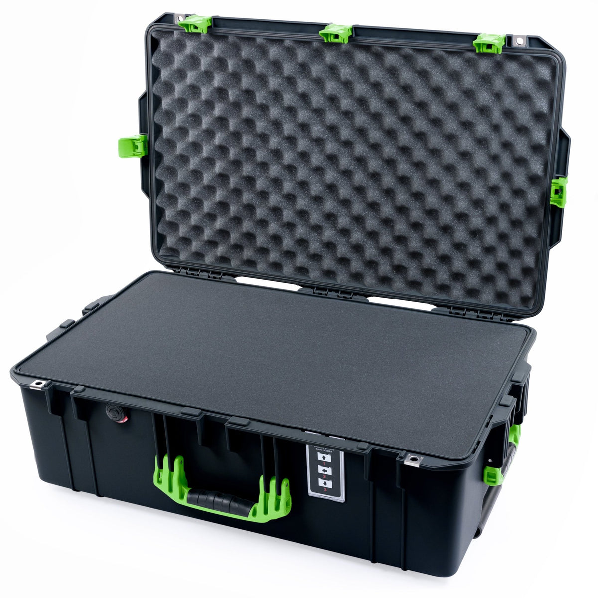 Pelican 1595 Air Case - Black &amp; Lime Green Trolley - Pick &amp; Pluck Foam / Convoluted Lid Foam