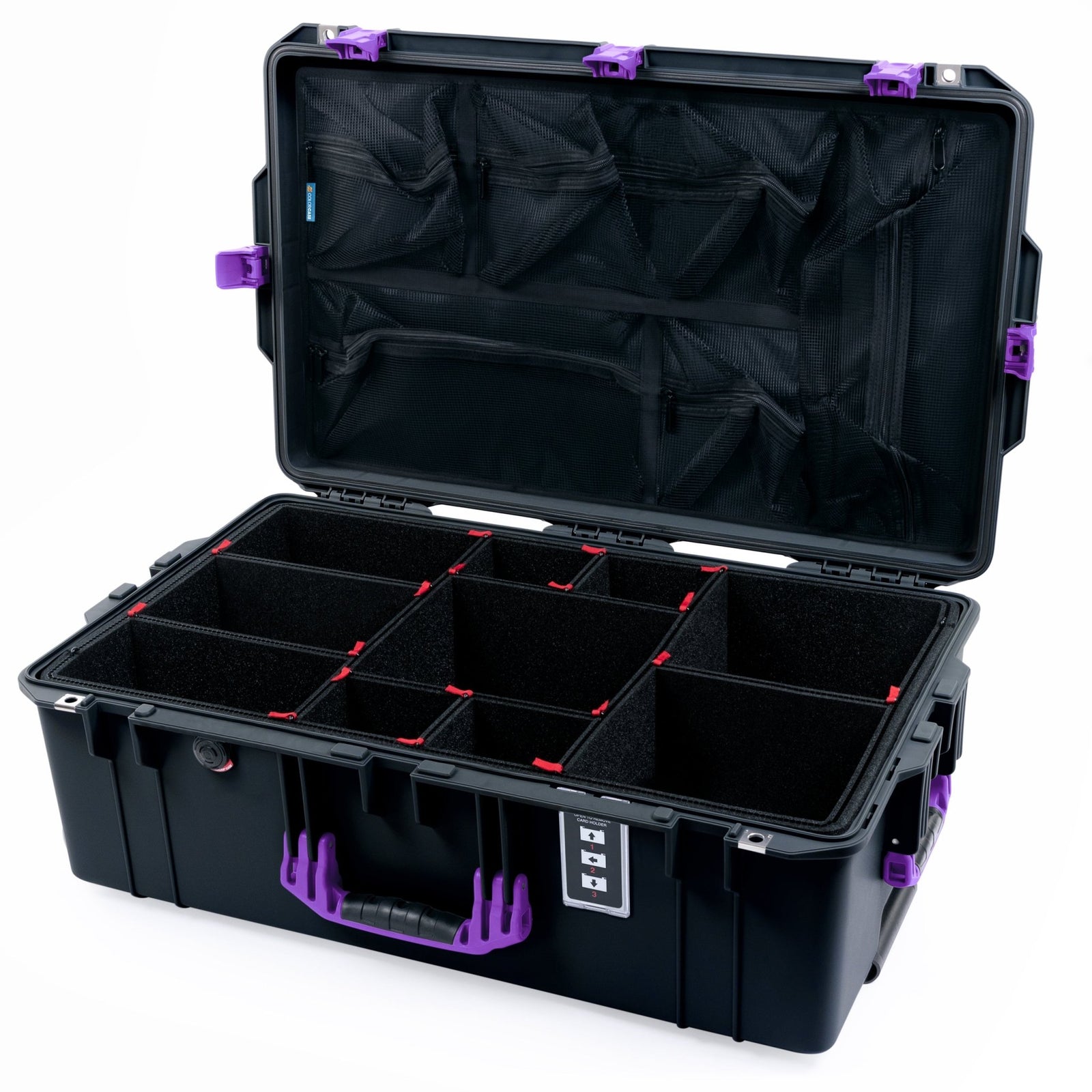 Pelican 1595 Air Case - Black & Purple - TrekPak Divider System / Mesh Lid Organizer